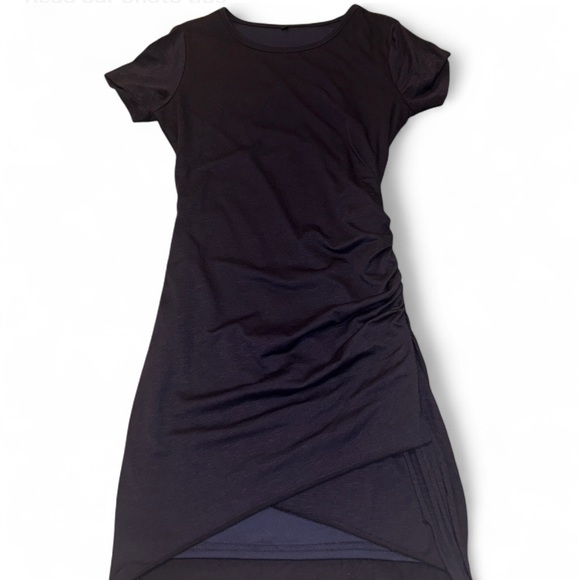 Dresses & Skirts - Ruched Navy Blue Short Sleeve Dress